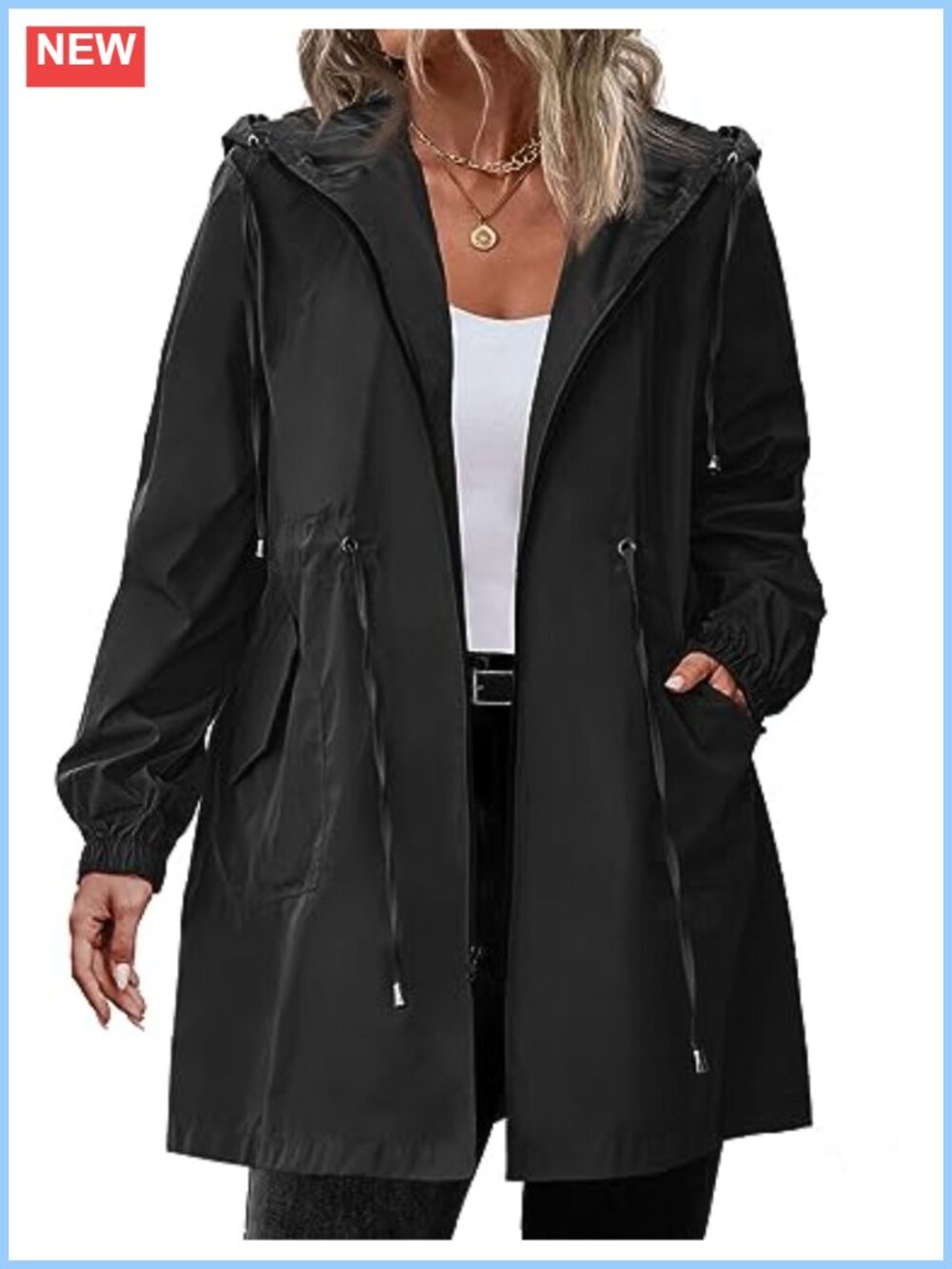 Plus Size Waterproof Raincoat Long Hooded Jacket